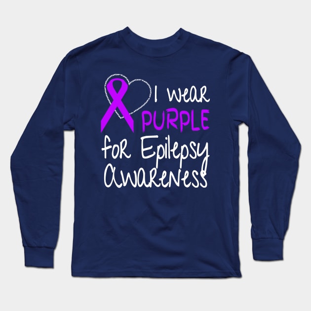 I Wear Purple For Epilepsy Awareness Ribbon design Long Sleeve T-Shirt by nikkidawn74